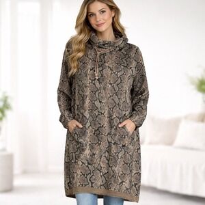 Kaktus Womens Snakeskin Print Cowl Neck Tunic Sweatshirt Dress Made in Italy S/M